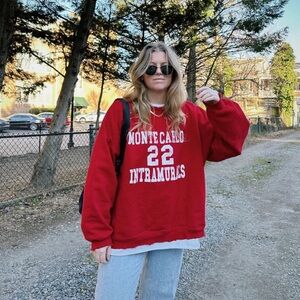 Firstport Red Monte Carlo Distressed Crewneck Sweatshirt